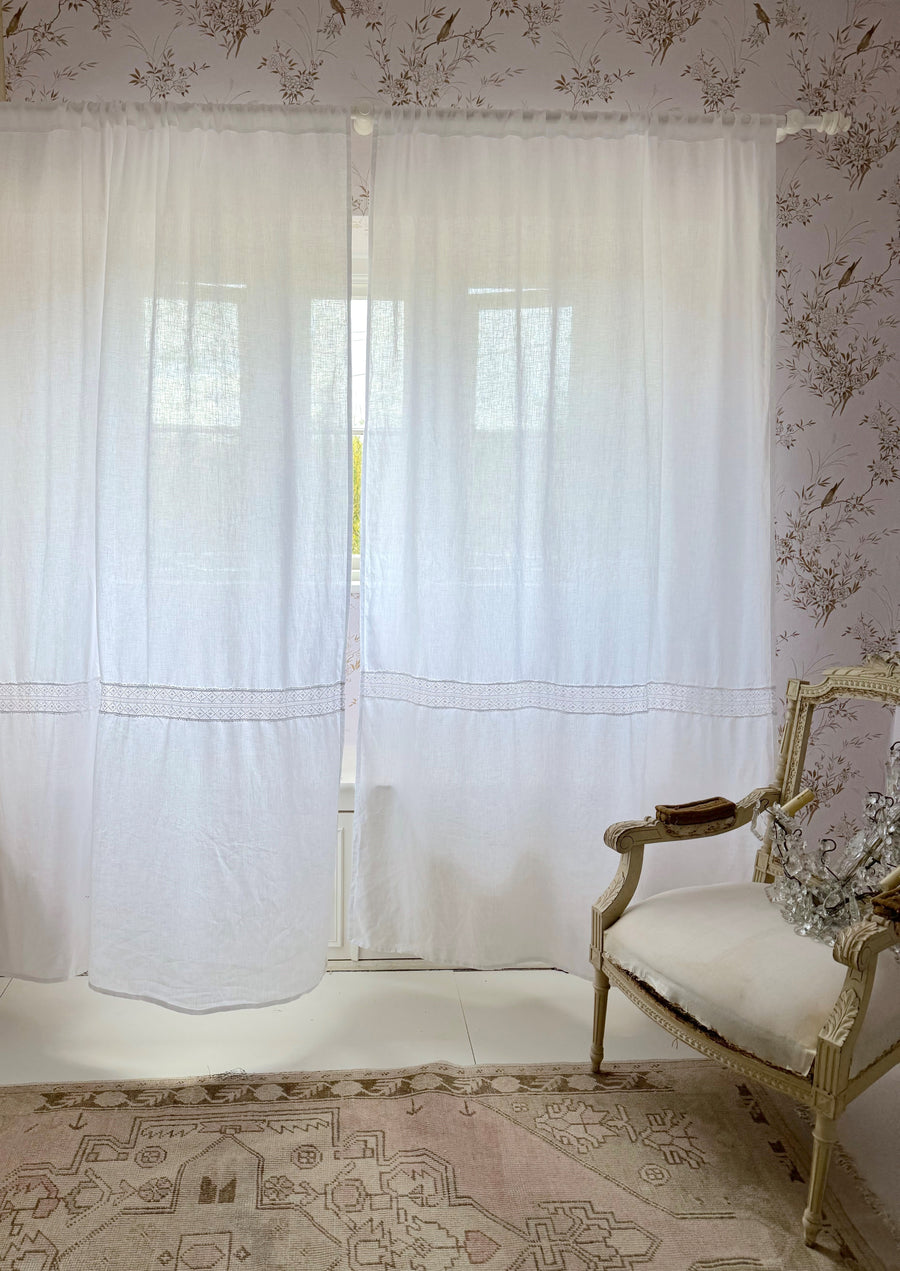 Lace Inset Linen Curtains