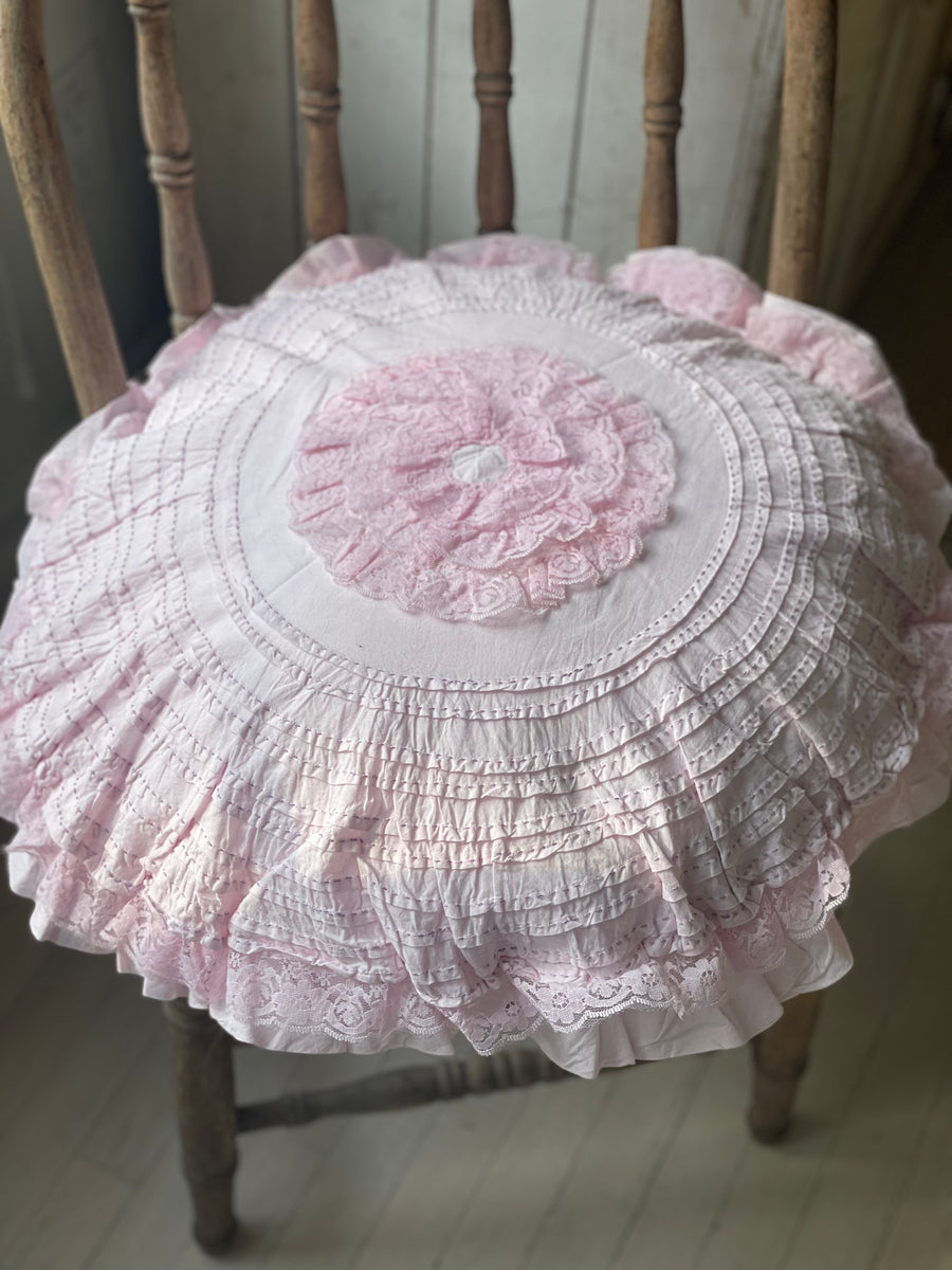 Sugarplum Pink Petticoat Round Cotton Pillow