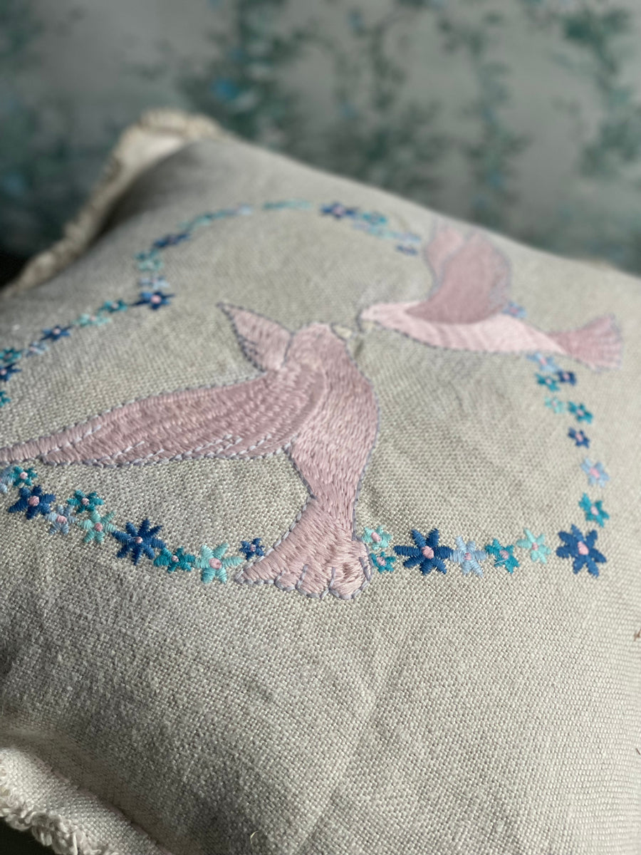 Valentine Dove Embroidered Pillow