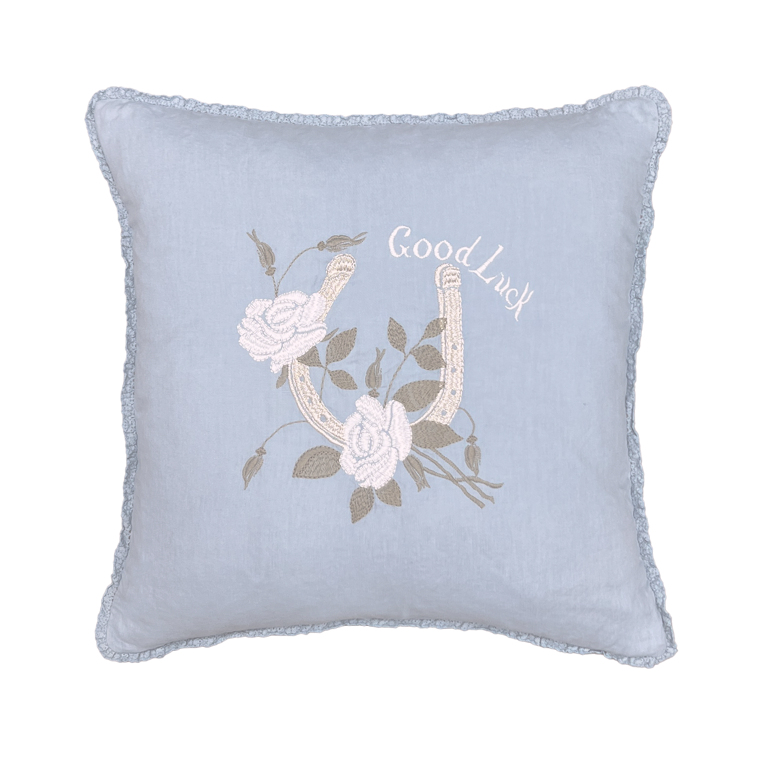 Embroidered Good Luck Horseshoe w/ Lace Trim Pillow Rachel Ashwell