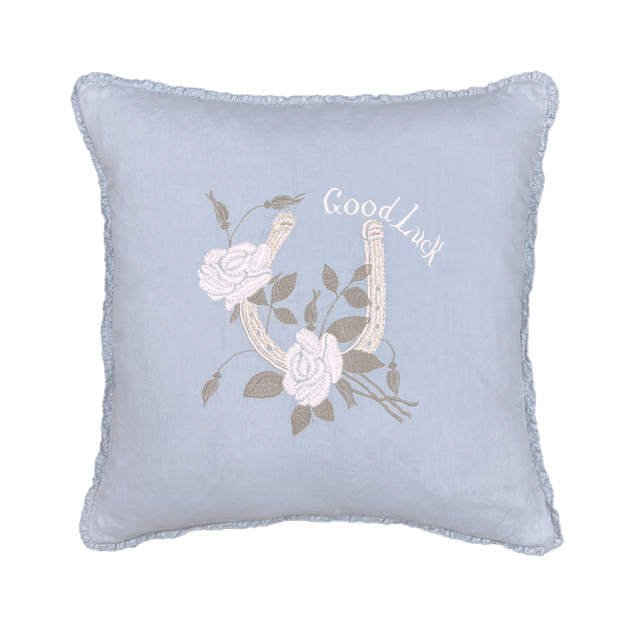 Embroidered Good Luck Horseshoe w/ Lace Trim Pillow
