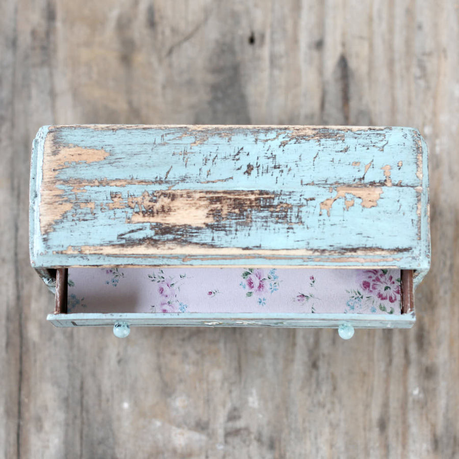 Dollhouse Furniture - Floral Painted Teal Drawers
