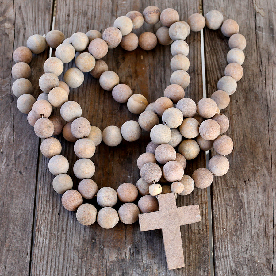 Wood Cross Prayer Beads