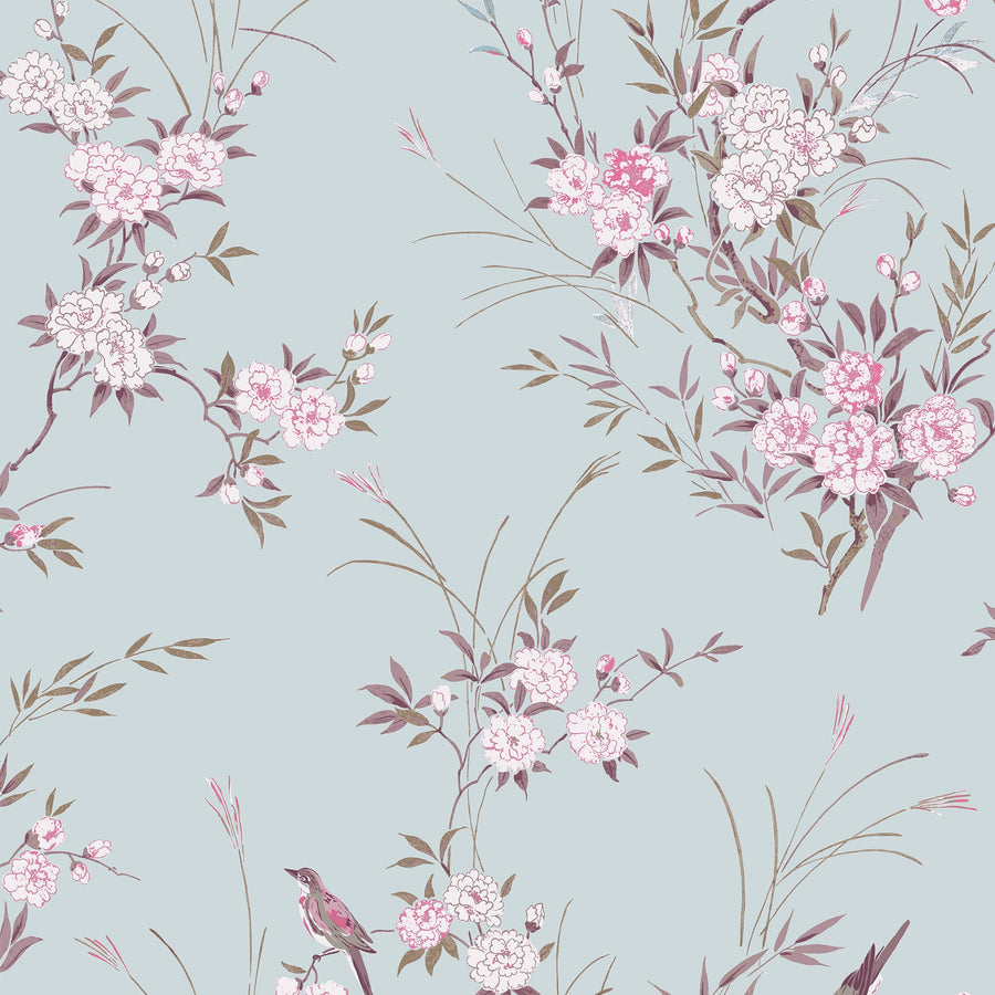 Bird Chinoiserie Blue Wallpaper - Swatch