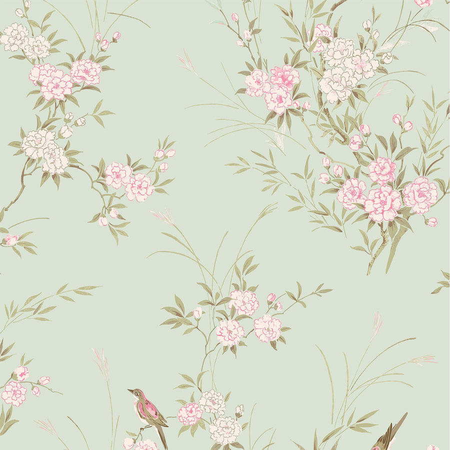 Bird Chinoiserie Green Wallpaper - Swatch