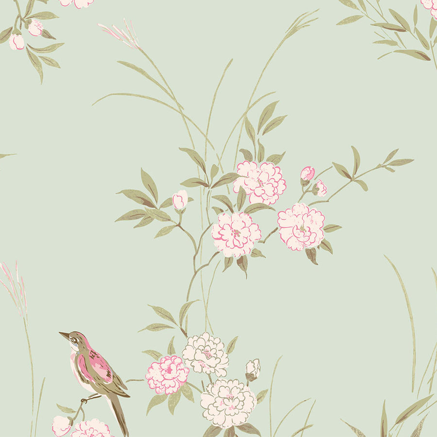 Bird Chinoiserie Green Wallpaper - Swatch