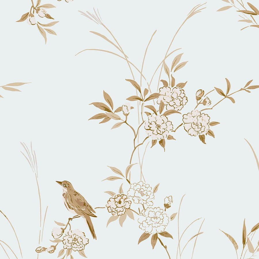 Bird Chinoiserie Blue Gold Wallpaper - Swatch