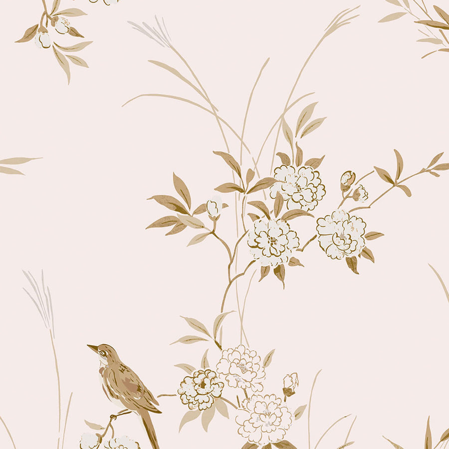 Bird Chinoiserie Pink Gold Wallpaper - Swatch