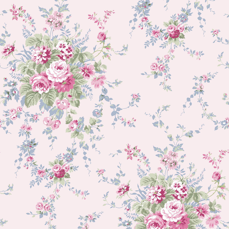 Garden Floral Pink Blue Wallpaper - Swatch