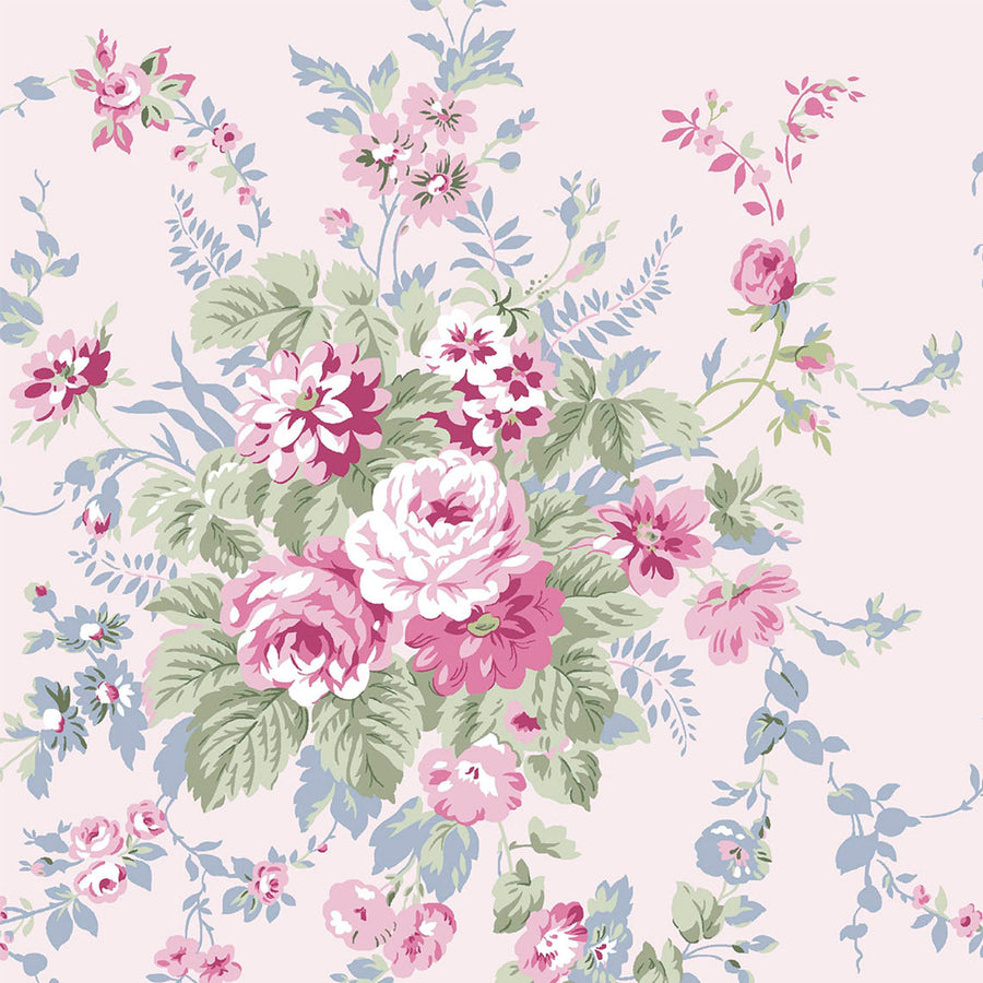 Garden Floral Pink Blue Wallpaper - Swatch