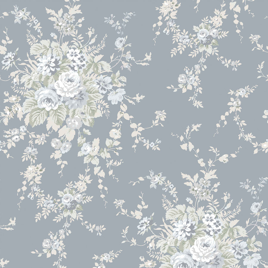Garden Floral Slate Grey Wallpaper - Swatch