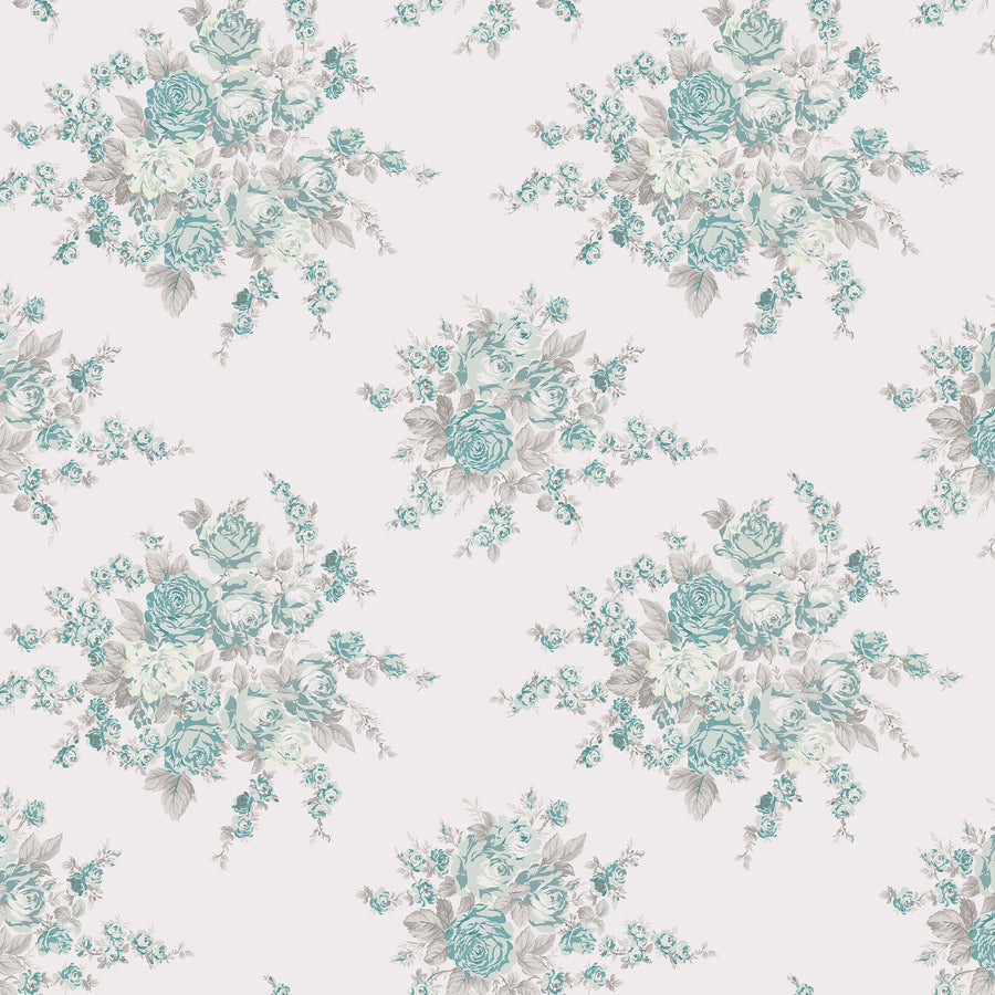 Rose Blossom Teal Wallpaper