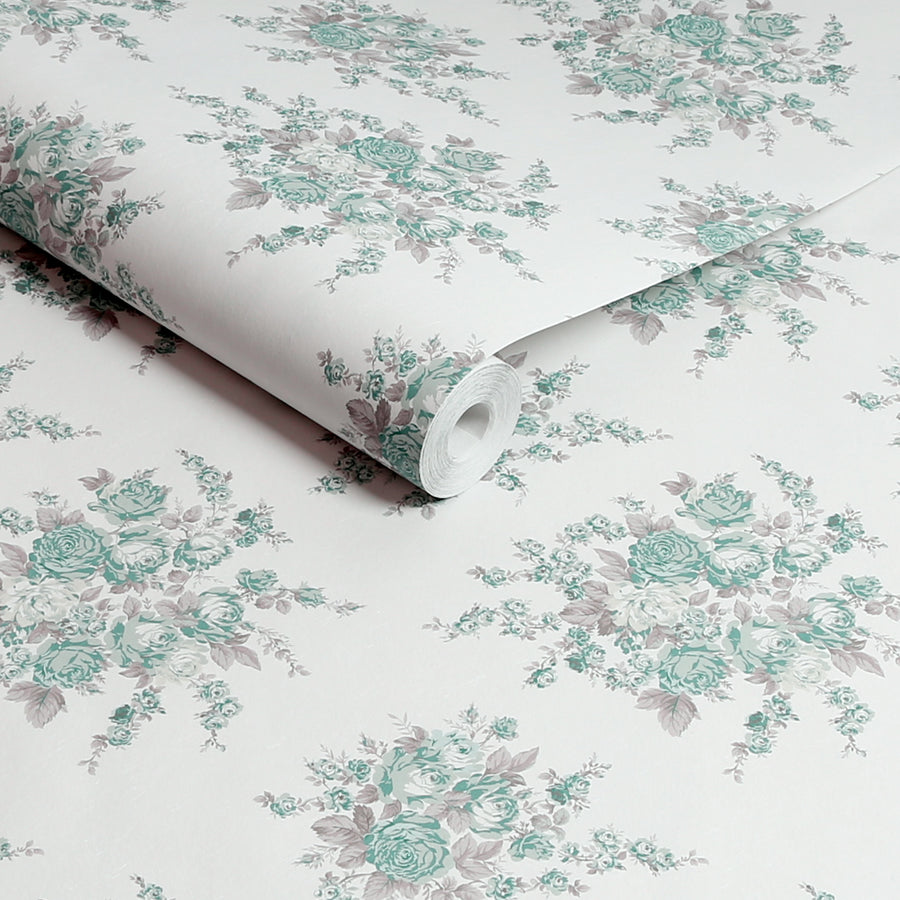 Rose Blossom Teal Wallpaper