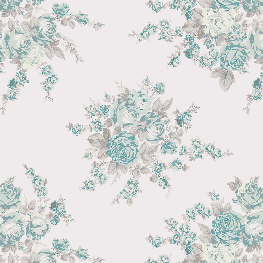 Rose Blossom Teal Wallpaper