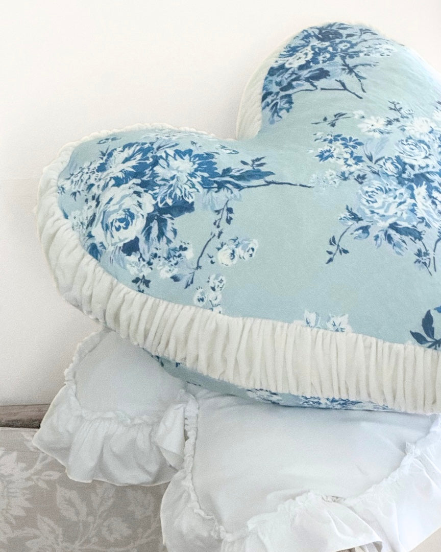 Rose Chintz Blue Heart Pillow