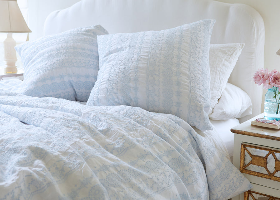 Boho Blue Embroidered Bedding