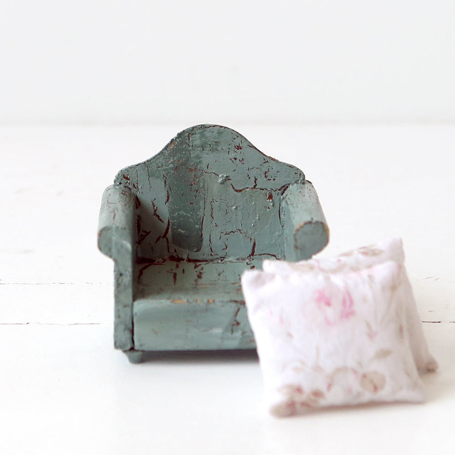 Ready To Ship Dollhouse Furniture - Green Arm Chair & Footstool
