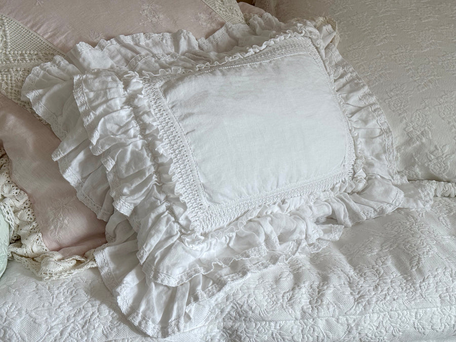 Double Ruffle Lace Inset Pillow