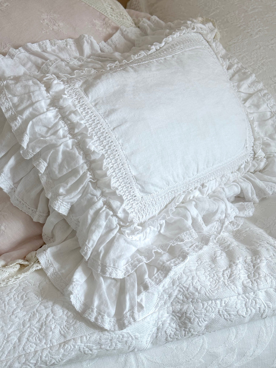 Double Ruffle Lace Inset Pillow