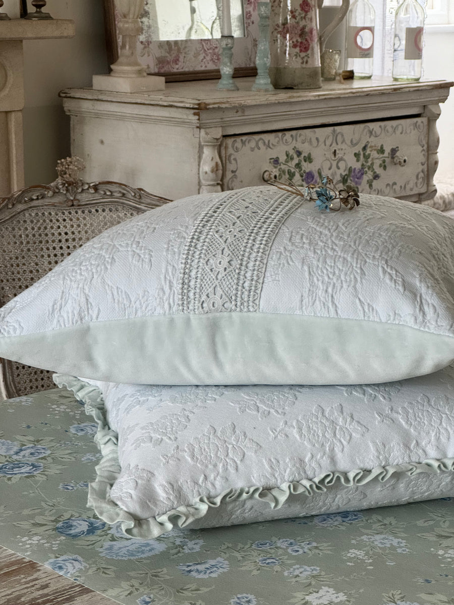 Teal Crochet Lace Inset Pillow