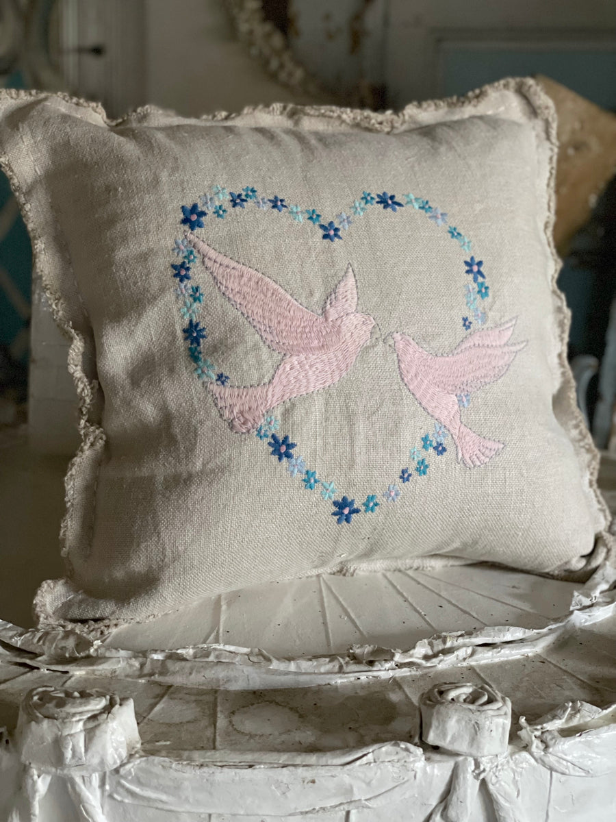 Valentine Dove Embroidered Pillow