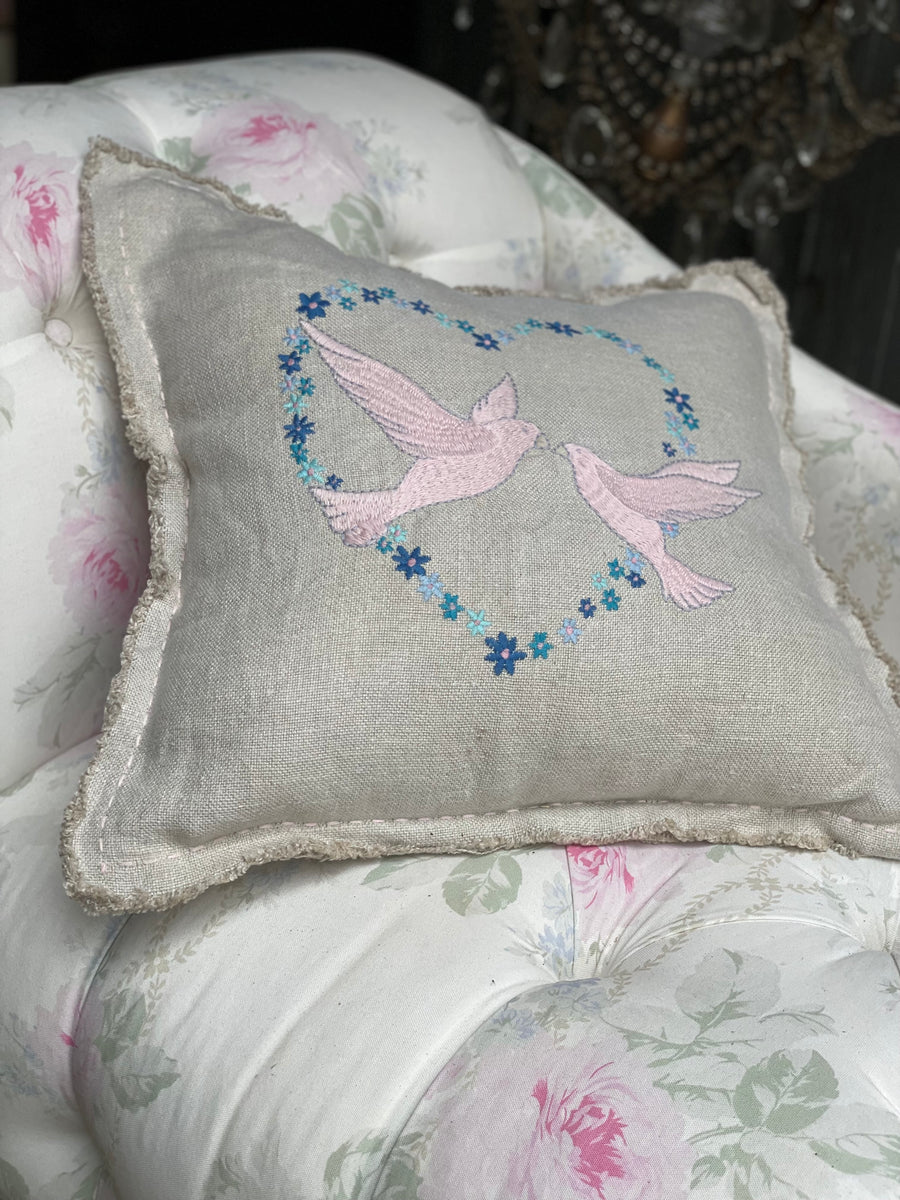 Valentine Dove Embroidered Pillow