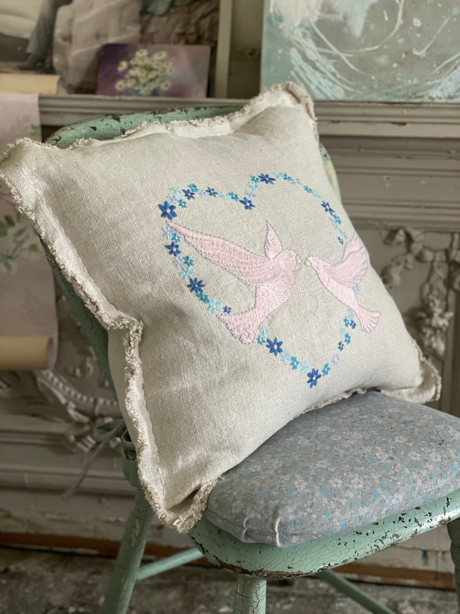 Valentine Dove Embroidered Pillow