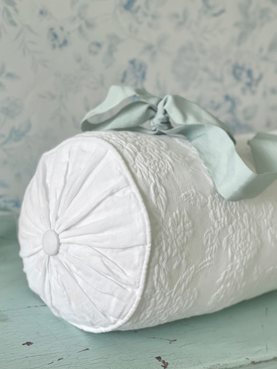 Rose Matelassé White Bolster Pillow - 8