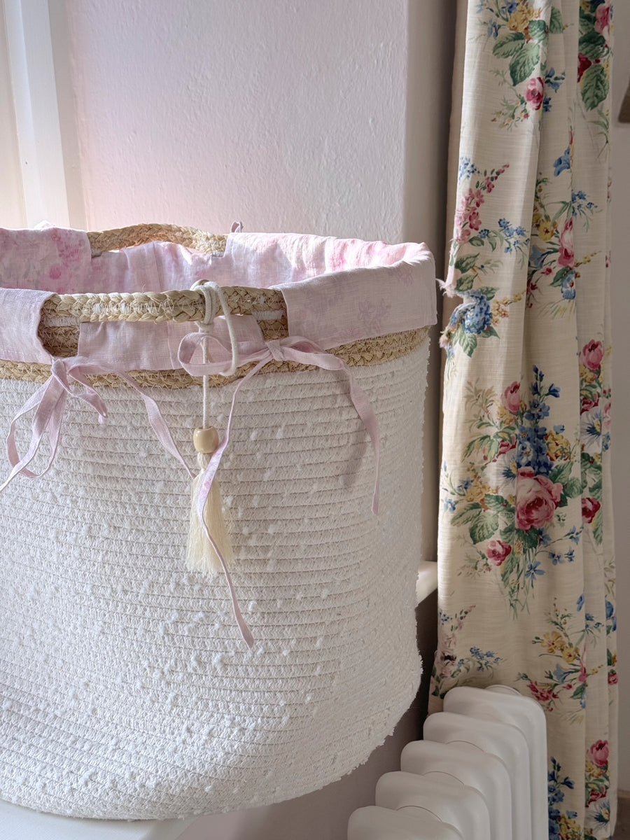 Woven Cotton Rope Basket with Floral Ikat Overdye Laundry Liner