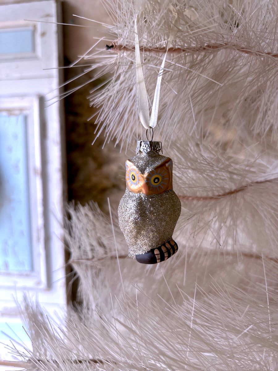 Glittered Owls Ornament - 2 Piece Set