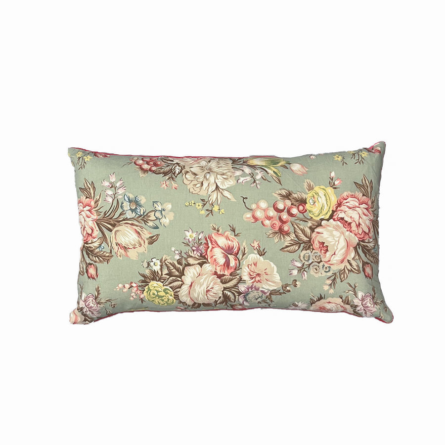 Trianon Rose Teal with Sage Velvet Vintage Pillow