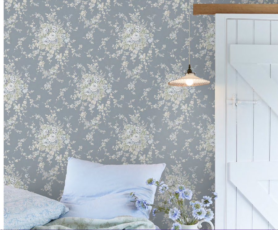 Garden Floral Slate Grey Wallpaper