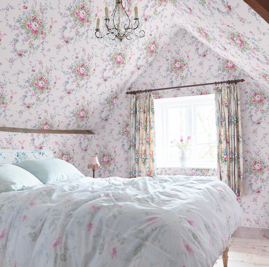Garden Floral Pink Blue Wallpaper
