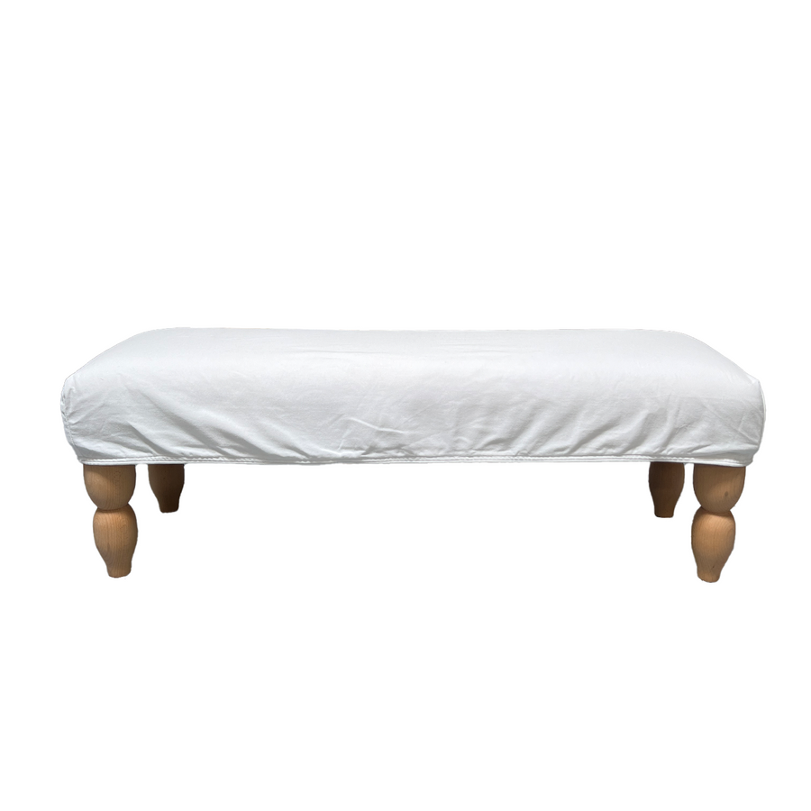 Ready to Ship: Portobello Bench Slipcovered Ottoman - White Denim