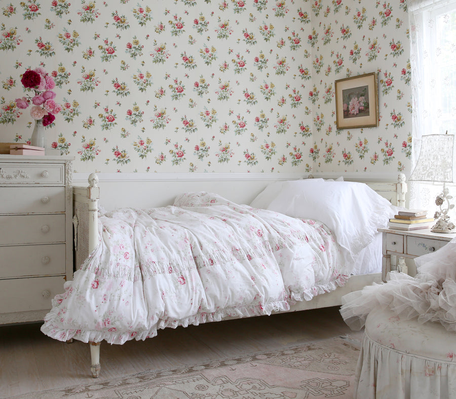 Wildflower Bedding  White Ruffled Bedding with Floral Print – Rachel  Ashwell Shabby Chic Couture