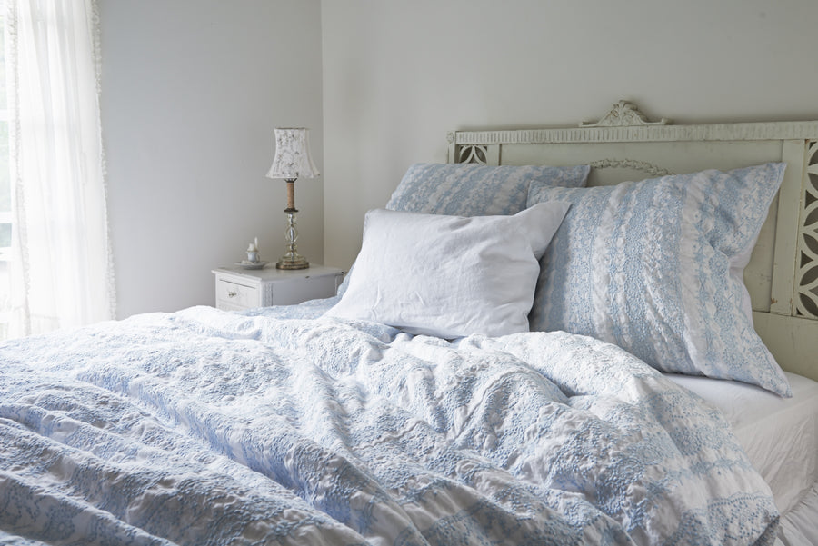 Boho Blue Embroidered Bedding