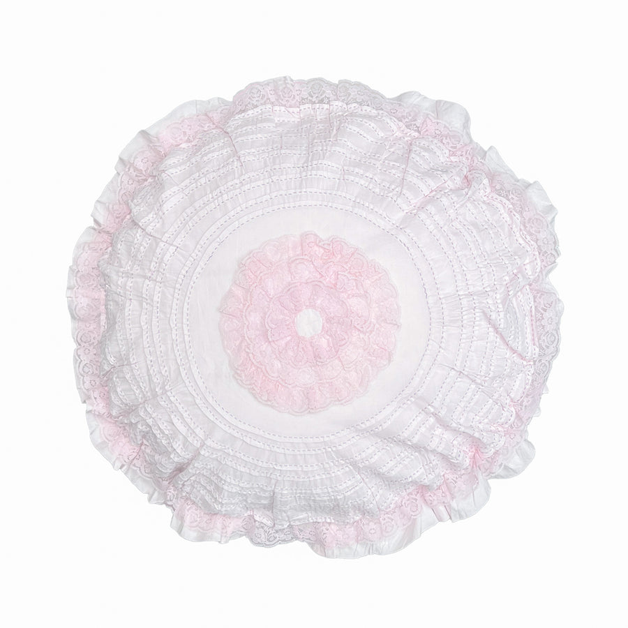 Sugarplum Pink Petticoat Round Cotton Pillow