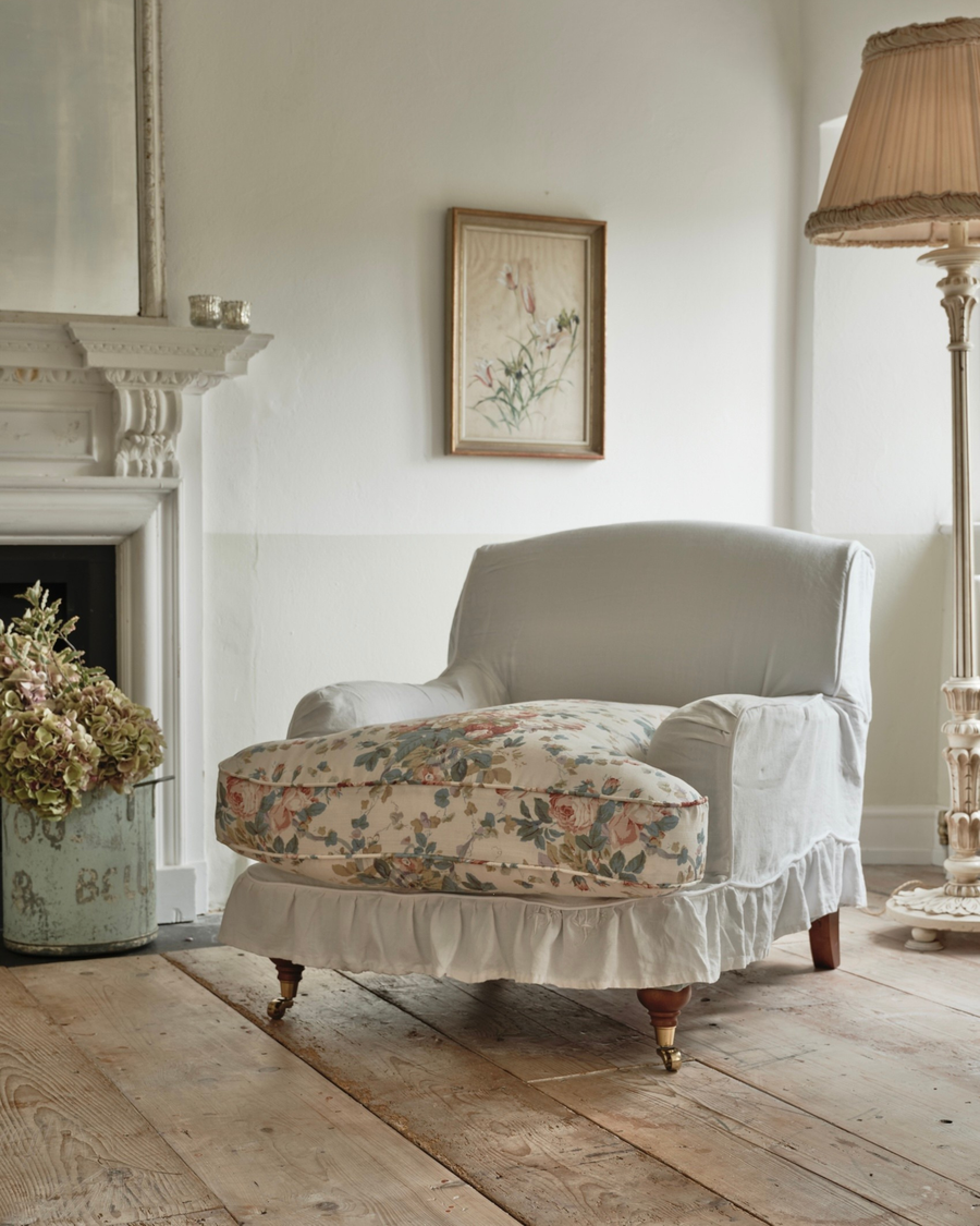 Slipcover Shabby Chic Chair And Ottoman Cotton Wingback Dining