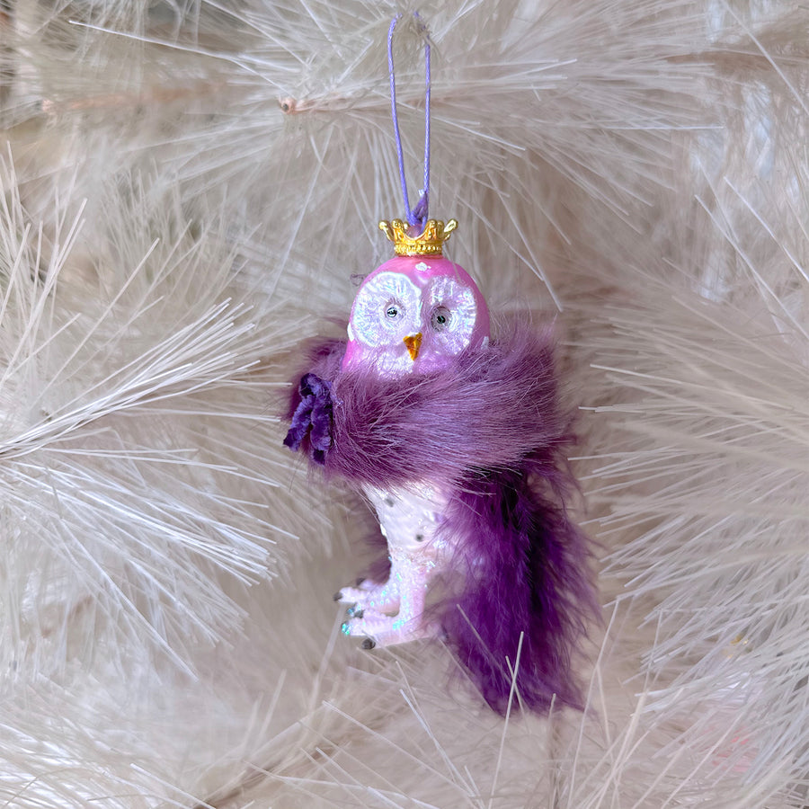 Crowned Violet Owl Ornament