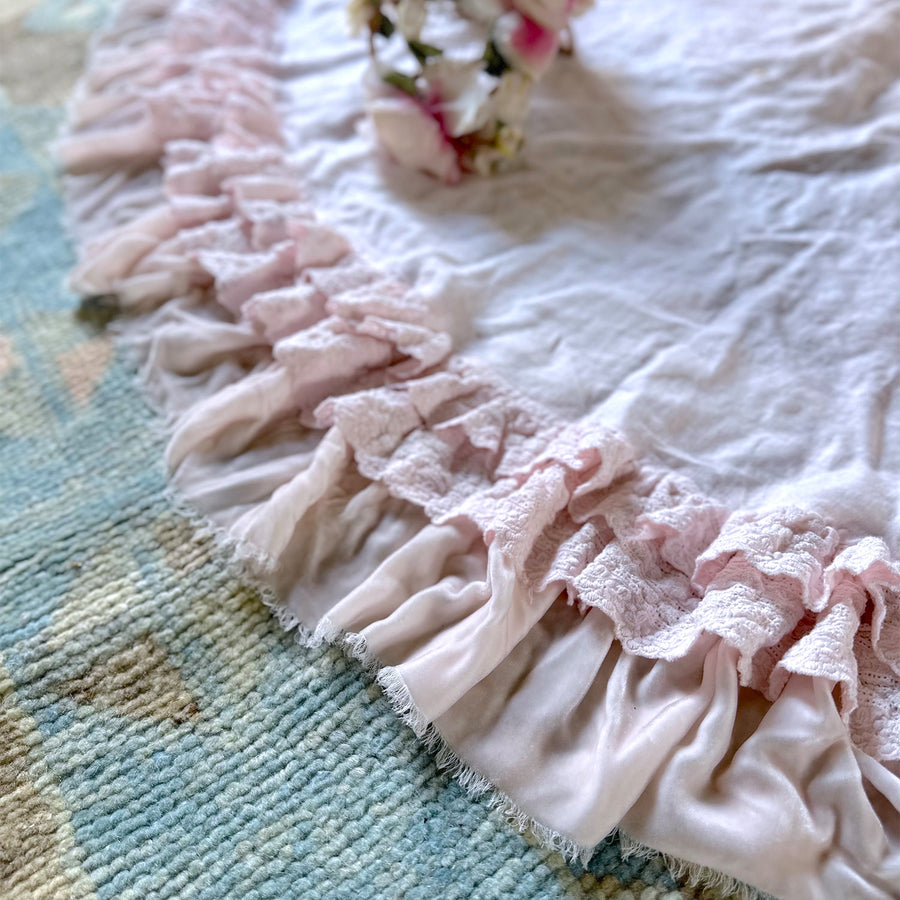 Tree Skirt - Pink Lace Petticoat with Angel Washed-Silk Velvet