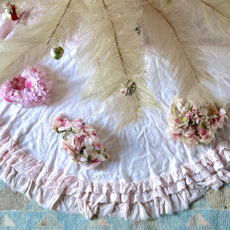 Tree Skirt - Pink Lace Petticoat with Angel Washed-Silk Velvet