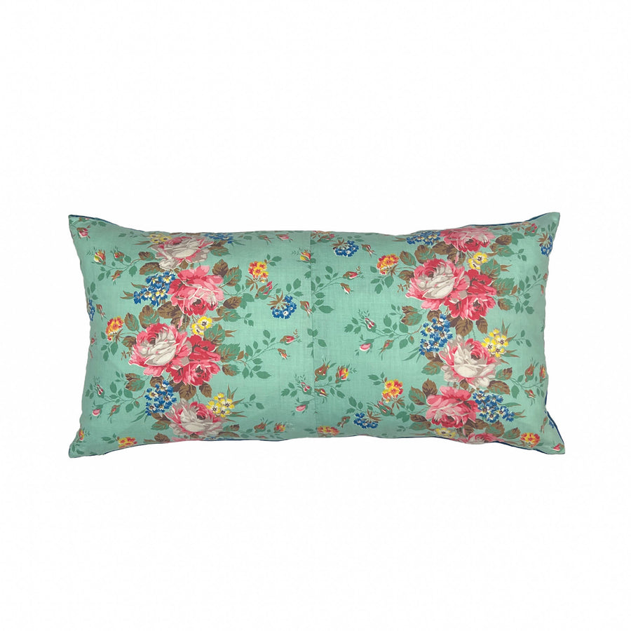 Rococo Rose Aqua Vintage Pillow - M