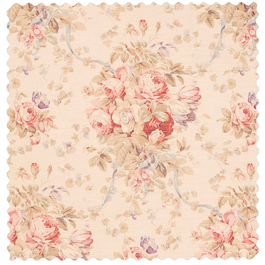 Bennison Roses - Faded Brown on Beige Fabric Swatch