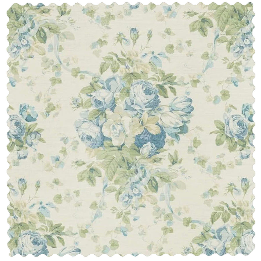 Bennison Roses - Green Blue on Oyster Fabric Swatch