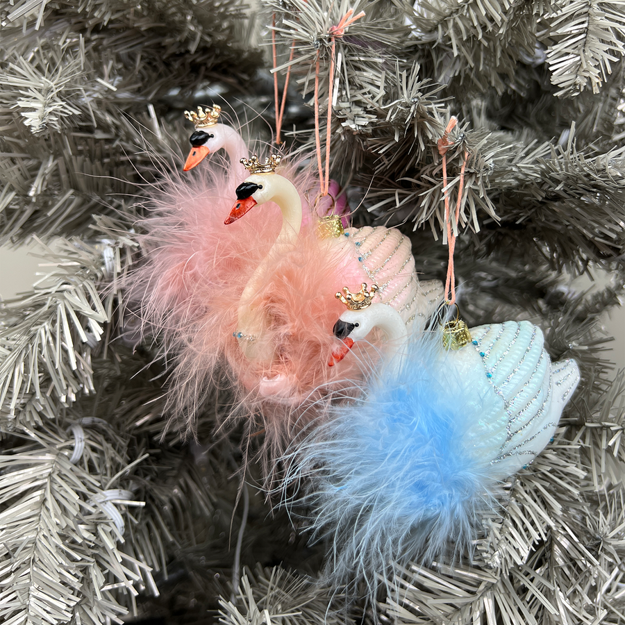 Crowned Swan Ornaments - 3 Piece Set