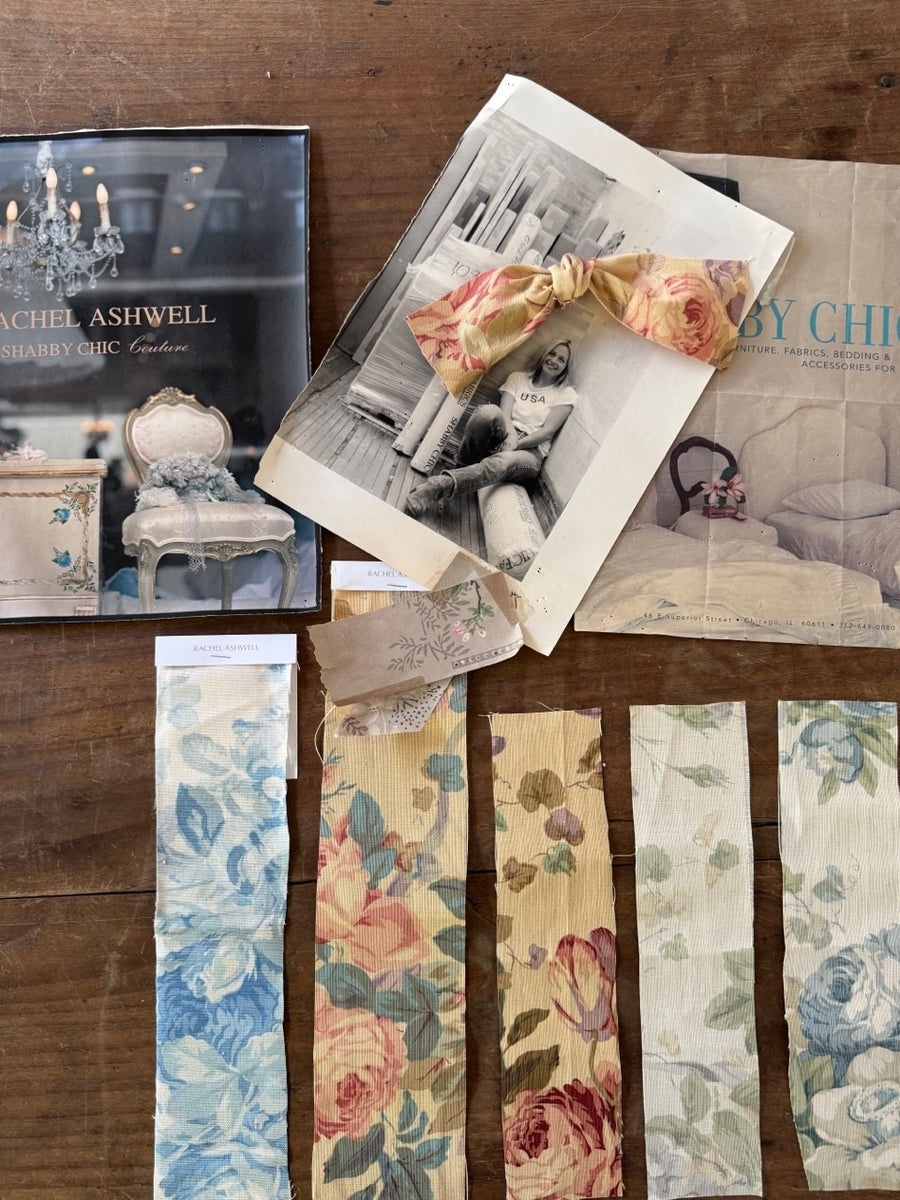 Bennison Roses - Green Blue on Oyster Fabric Swatch