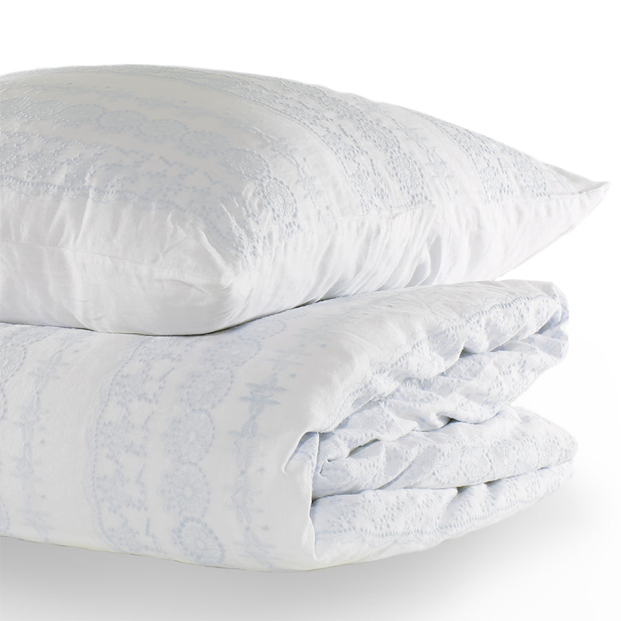 Boho Blue Embroidered Bedding