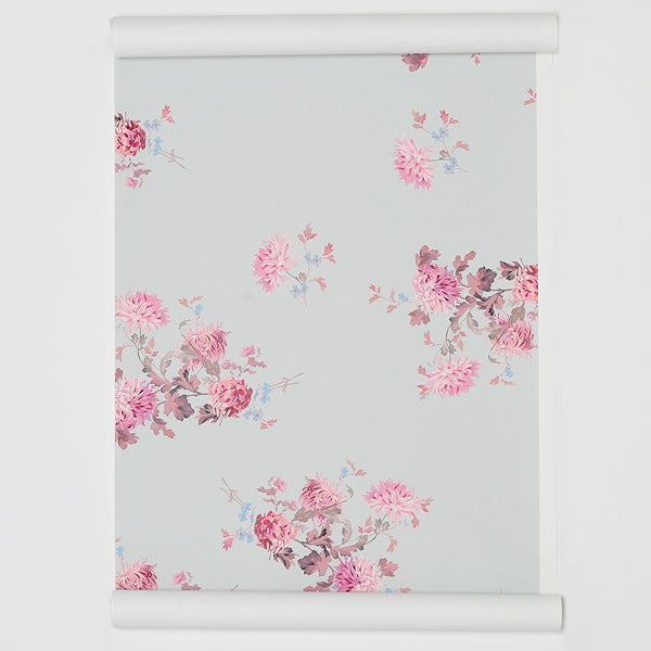 Rachel Ashwell Wallpaper - Dancing Dahlia's Raspberry on Blue