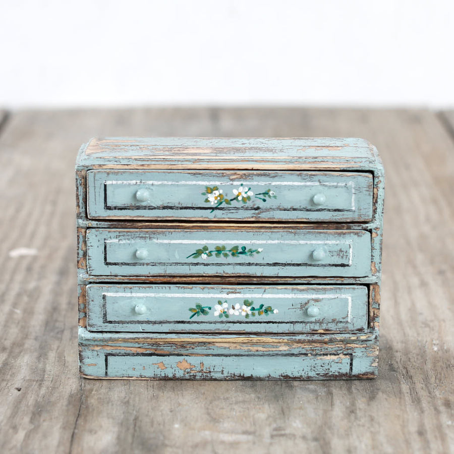 Dollhouse Furniture - Floral Painted Teal Drawers