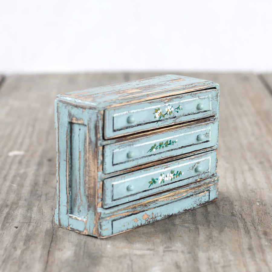 Dollhouse Furniture - Floral Painted Teal Drawers